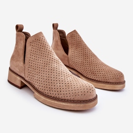 PS1 Angie Suede Openwork Flat Heel Boots Dunkelbeige 1