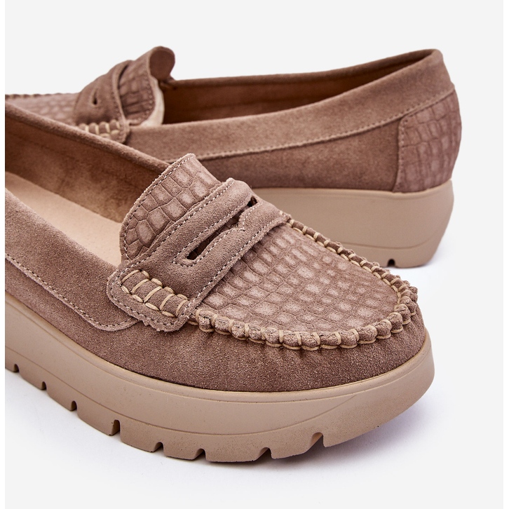 Lemar Milana Wildleder-Plateau-Loafer Dunkelbeige 1