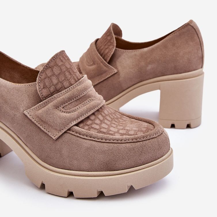 Lemar Arabell Suede Chunky Heel und Plateauschuhe Dunkelbeige 1