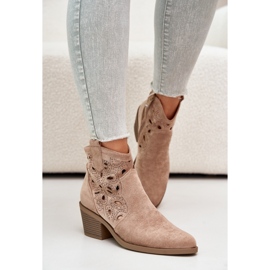 S.Barski Durchbrochene Cowboystiefel aus Wildleder für Damen Beige Daxon 2