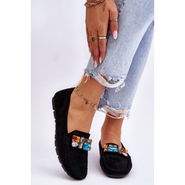 Damen Wildleder Loafer mit Kristallen Schwarz Lucille 1