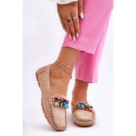 Damen-Loafer aus Wildleder mit Kristallen Beige Lucille 1