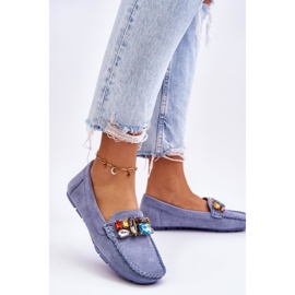 Damen Wildleder Loafer mit Kristallen Blau Lucille 2