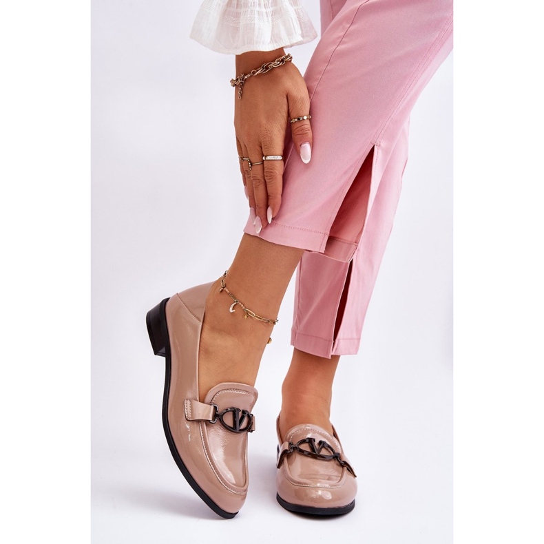 Vinceza Lack Beige Marra Flat Heel Loafer 1