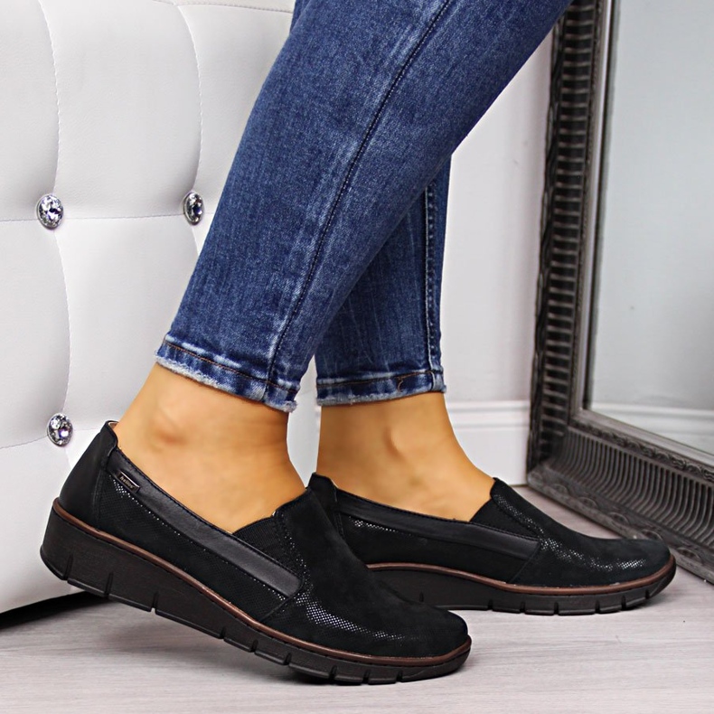 Damenschuhe aus Leder, Slipper schwarz Helios 350 2