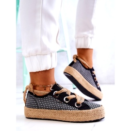 Damen geflochtene Turnschuhe Big Star JJ274393 Schwarz beige 4