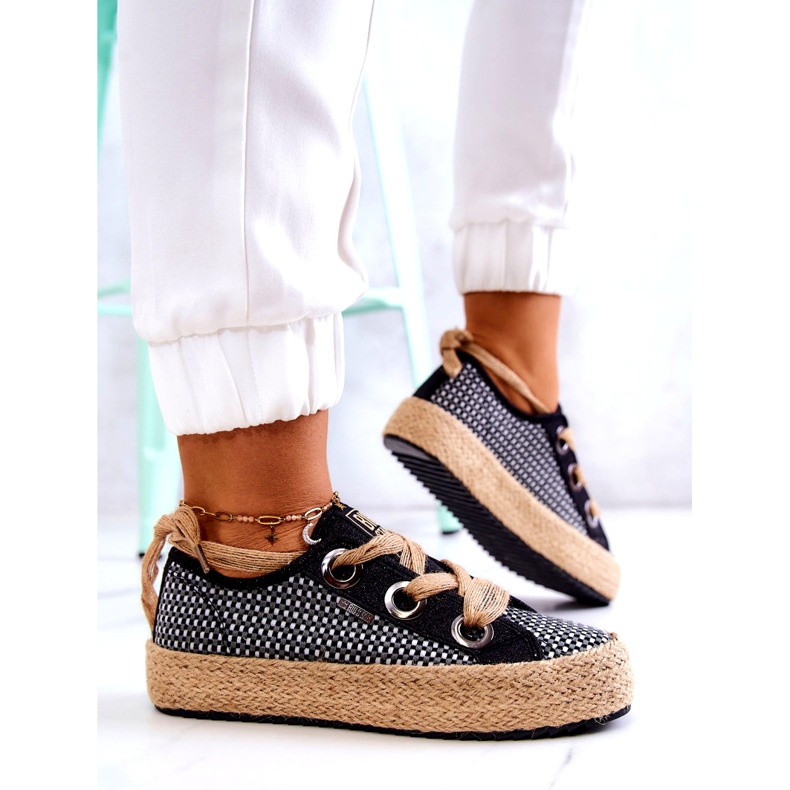 Damen geflochtene Turnschuhe Big Star JJ274393 Schwarz beige 4