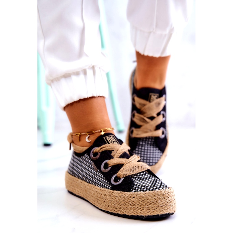 Damen geflochtene Turnschuhe Big Star JJ274393 Schwarz beige 2