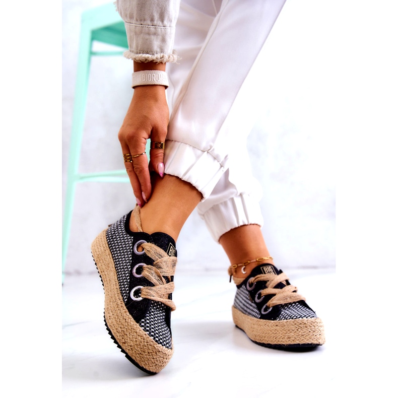 Damen geflochtene Turnschuhe Big Star JJ274393 Schwarz beige 1