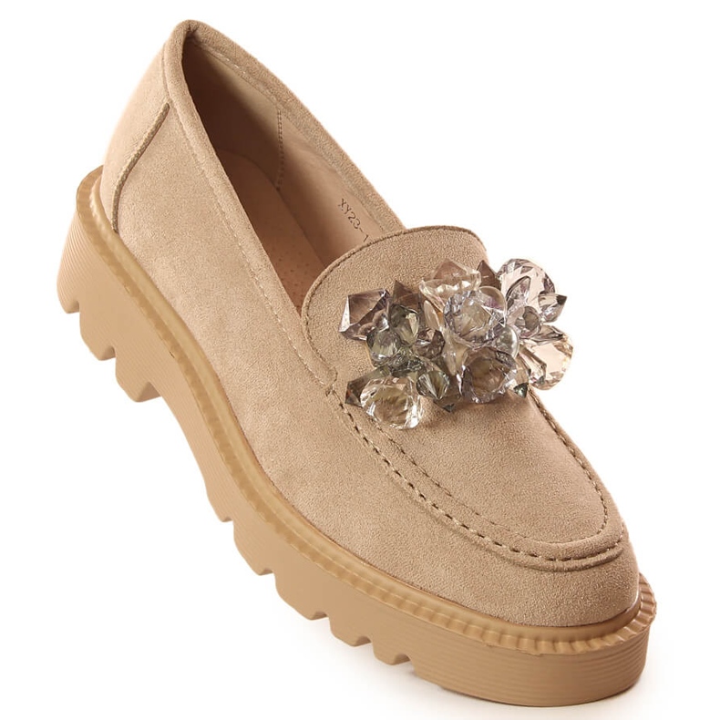 Damen-Wildleder-Loafer mit beigen Kristallen Vinceza 10863 1