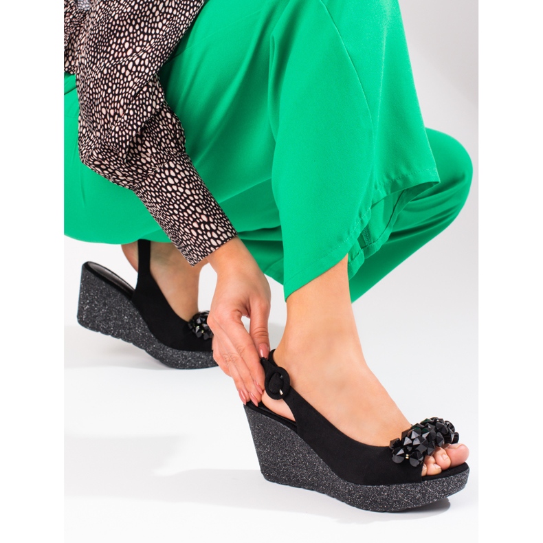 Damen Shelovet Keilsandalen aus Wildleder schwarz 2