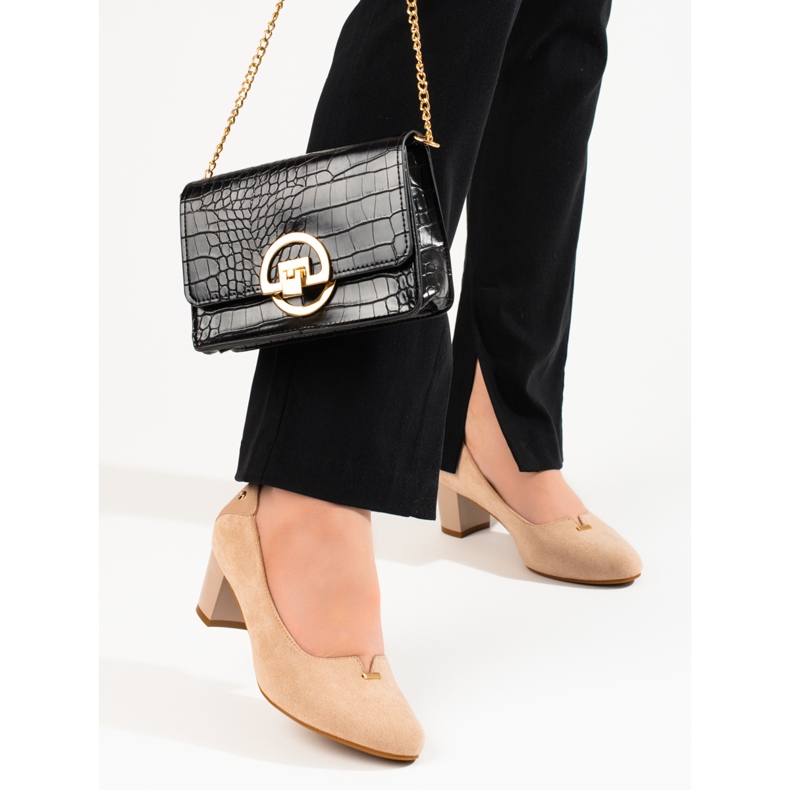 Elegante Wildleder-Damenpumps auf niedrigem Absatz Vinceza beige 1