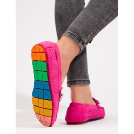 Durchbrochene Loafer für Damen in Rosa mit Shelovet-Wildleder mit Kristallen 2