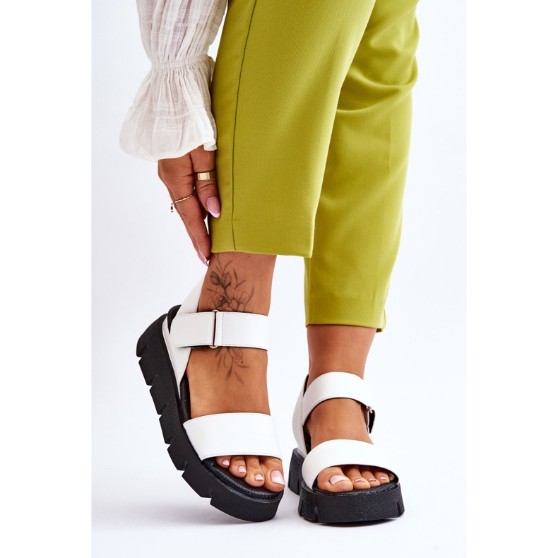 Vinceza Damen-Leder-Plateau-Sandalen Weiß Katte 2