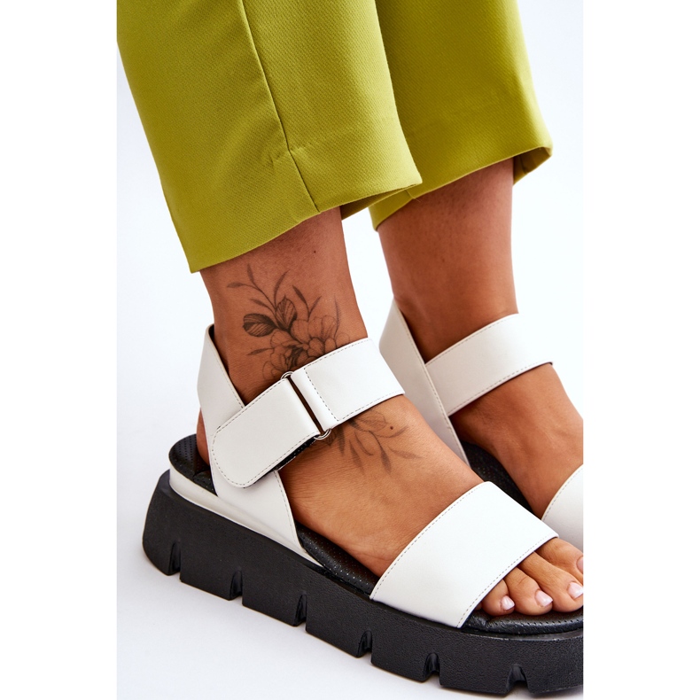 Vinceza Damen-Leder-Plateau-Sandalen Weiß Katte 1