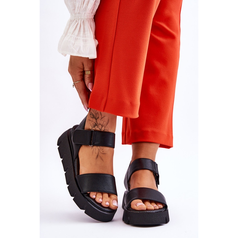 Vinceza Damen-Leder-Plateau-Sandalen Schwarz Katte 1