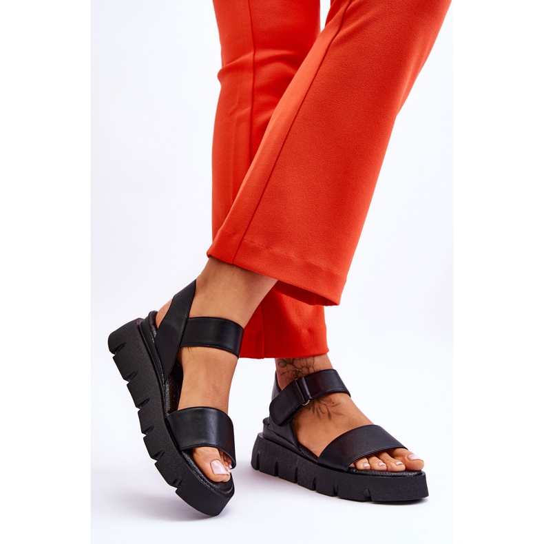 Vinceza Damen-Leder-Plateau-Sandalen Schwarz Katte 2