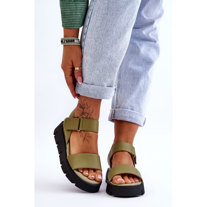 Vinceza Damen-Leder-Plateau-Sandalen Grüne Katte 1