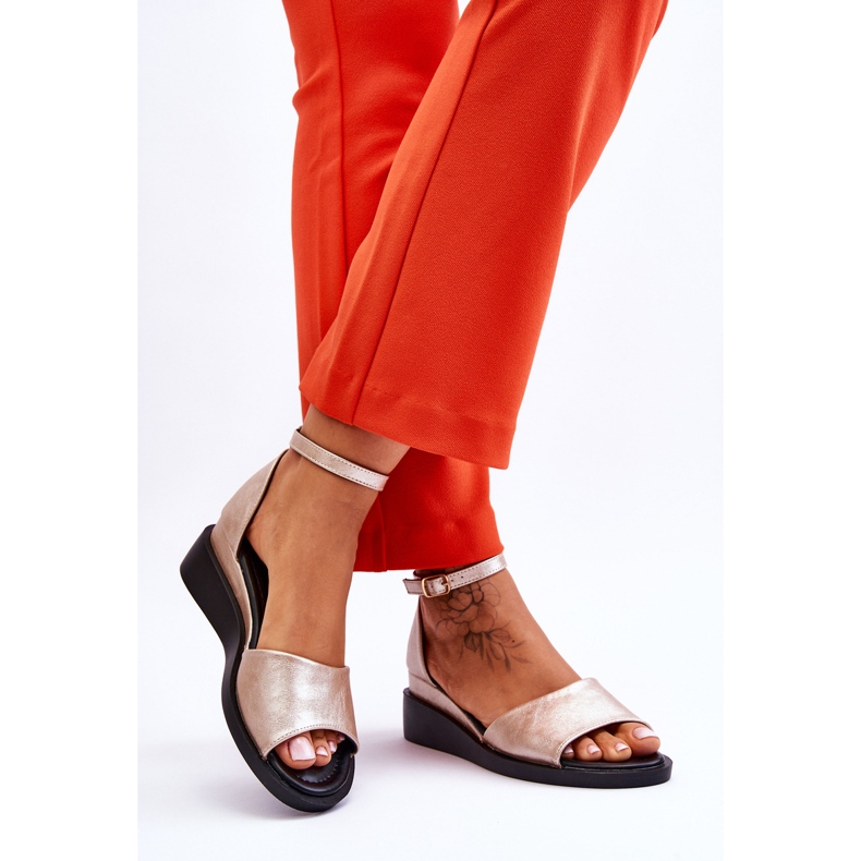 Vinceza Klassische Leder-Keilsandalen für Damen Gold Truett golden 2