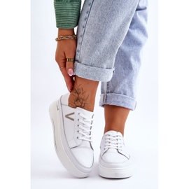 Vinceza Damen-Leder-Plateau-Sportschuhe Weiß Saul 1