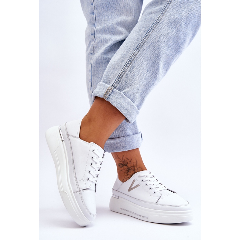 Vinceza Damen-Leder-Plateau-Sportschuhe Weiß Saul 2