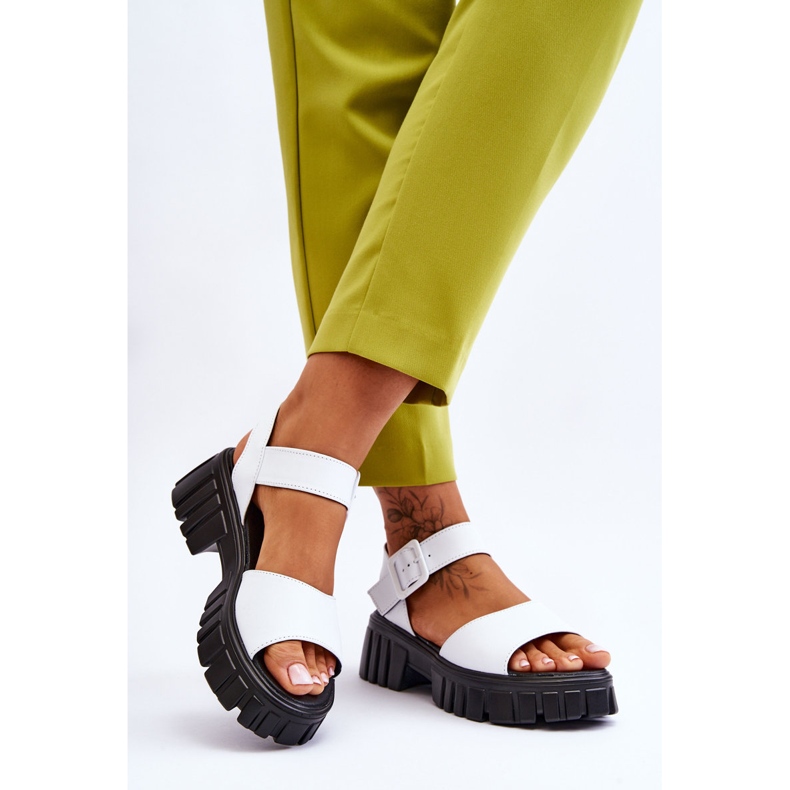 Vinceza Flache Damensandalen aus Leder Weiß Dean 2