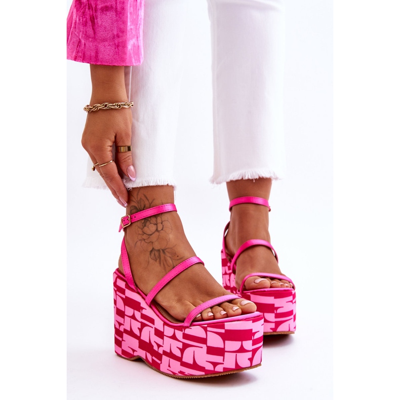 FS1 Modische Keilsandalen mit Mustern Fuchsia Claria rosa 1