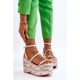FS1 Modische Keilsandaletten mit Mustern Beige Claria braun 1