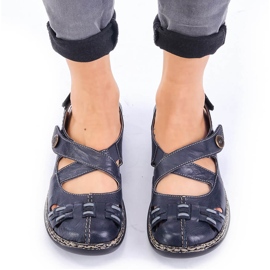 Bequeme Damensandale aus Leder mit Klettverschluss marineblau Rieker 46377-14 1