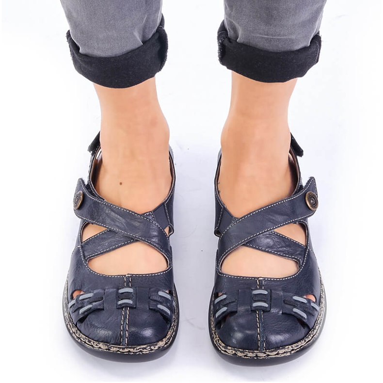 Bequeme Damensandale aus Leder mit Klettverschluss marineblau Rieker 46377-14 1