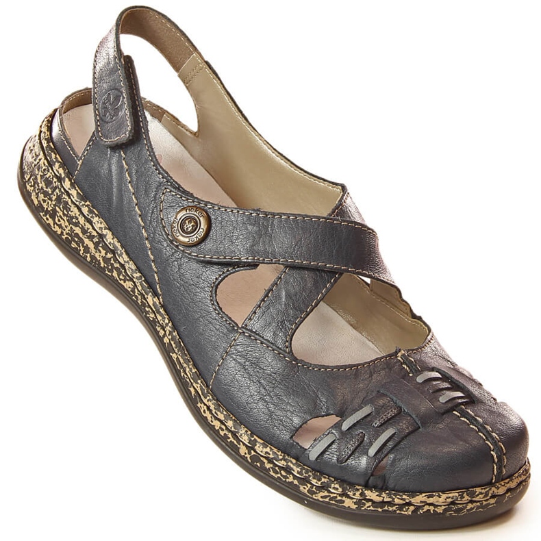 Bequeme Damensandale aus Leder mit Klettverschluss marineblau Rieker 46377-14 2