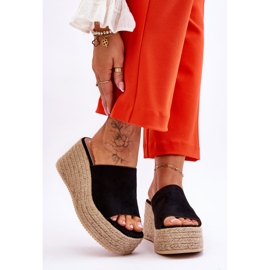 FS1 Damen-Pantoffeln mit Keilabsatz und Plateau Schwarz Ysabel 2