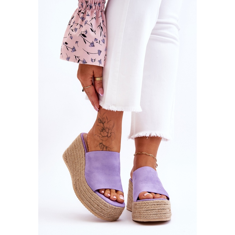 FS1 Damen-Pantoffeln mit Keilabsatz und Plateau Lila Ysabel 1
