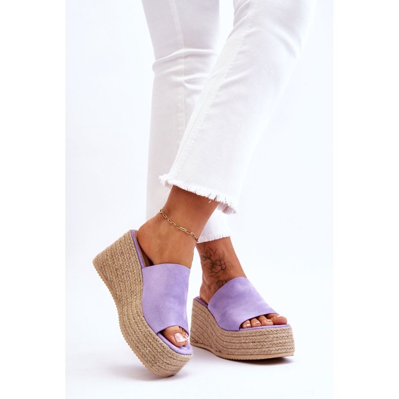 FS1 Damen-Pantoffeln mit Keilabsatz und Plateau Lila Ysabel 2