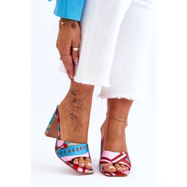 FS1 Gemusterte Damenschuhe mit Absatz Blau Adelise beige rot rosa 2