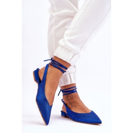 Gebundene blaue Mavis Ballerinas mit Strasssteinen 2