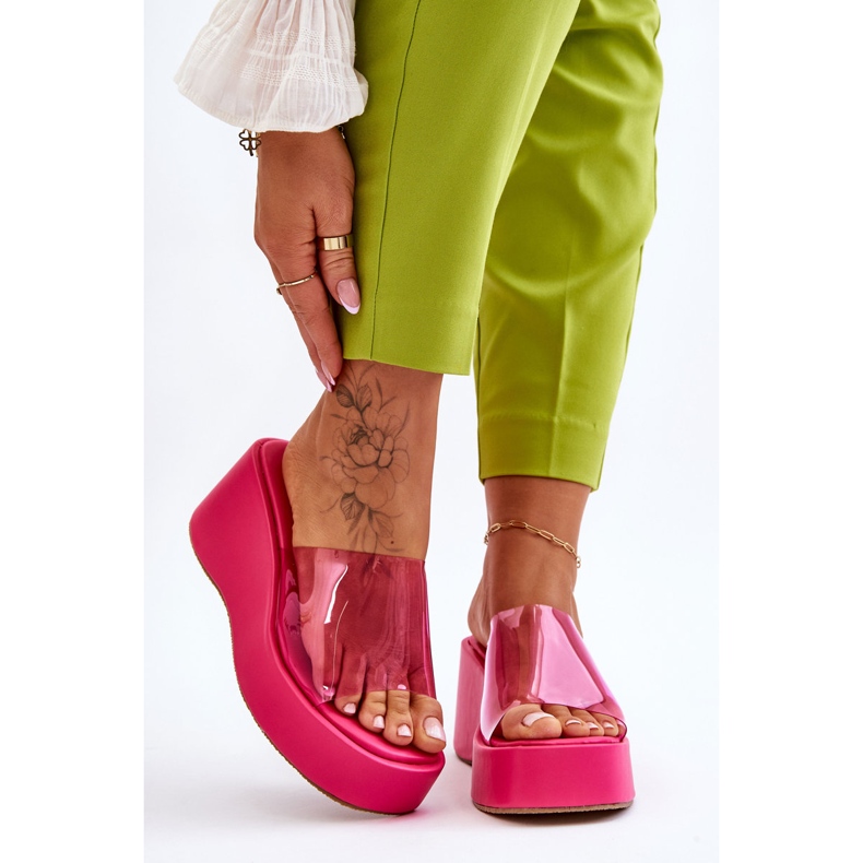 FS1 Pantoffeln mit transparentem Keilabsatz für Damen Fuchsia Eliane rosa 1