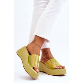 FS1 Damen Pantoffeln mit Keilabsatz transparent Hellgrün Eliane 2