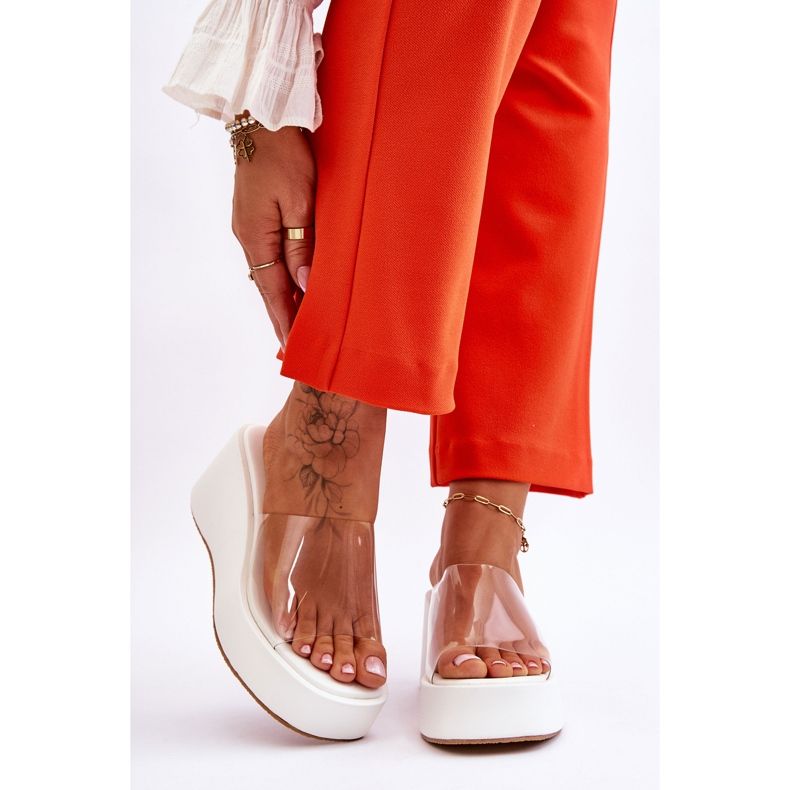 FS1 Damen Hausschuhe mit Keilabsatz Weiß Eliane 1