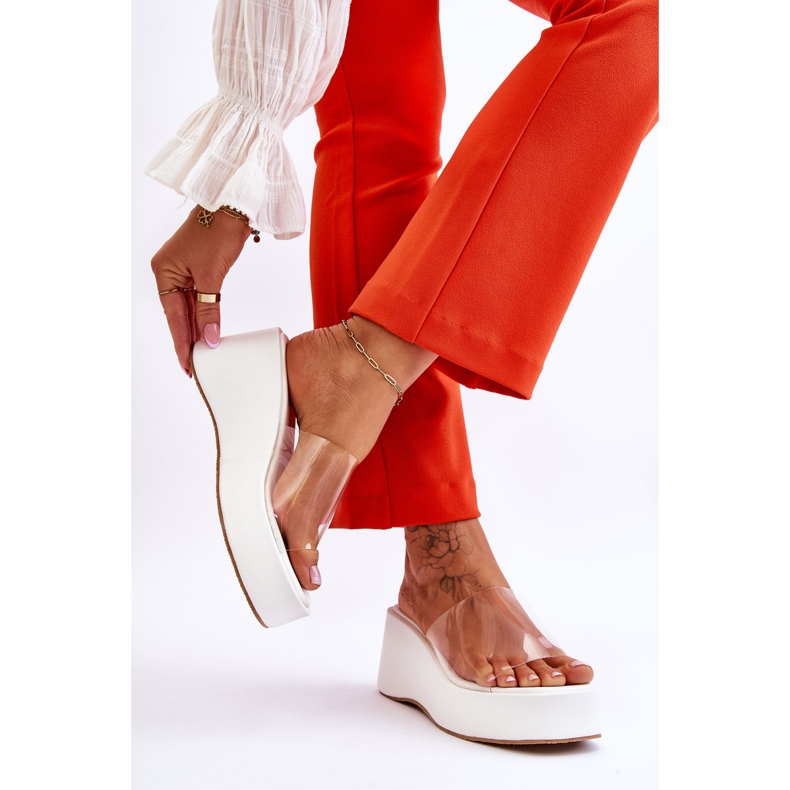 FS1 Damen Hausschuhe mit Keilabsatz Weiß Eliane 2