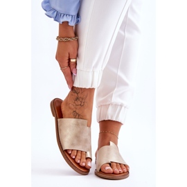 Evento Damen-Leder-zehenstegsandalen Light Gold Amite golden 1