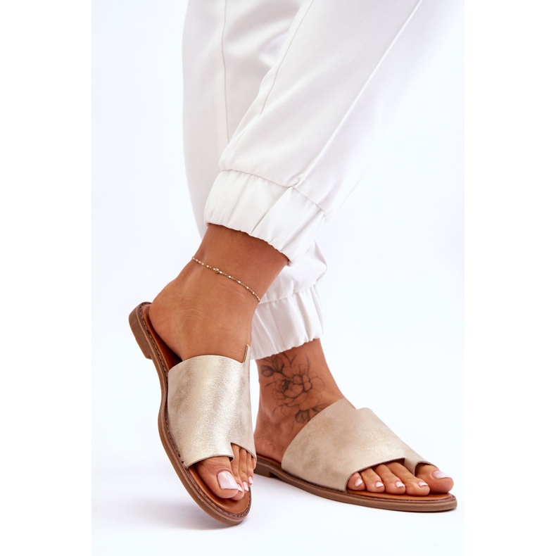 Evento Damen-Leder-zehenstegsandalen Light Gold Amite golden 2