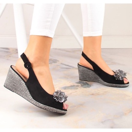 Keilsandalen aus Wildleder mit Kristallen Potocki W WOL137A schwarz 2