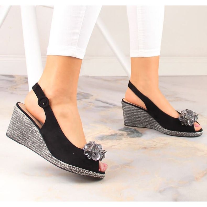 Keilsandalen aus Wildleder mit Kristallen Potocki W WOL137A schwarz 2