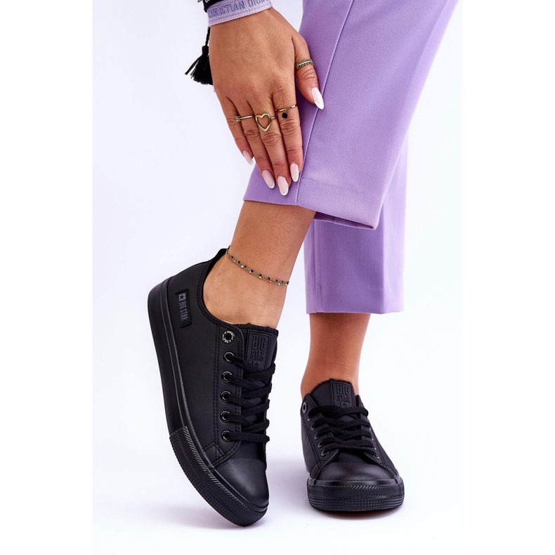 Niedrige Ledersneaker für Damen Big Star KK274011 Schwarz 2