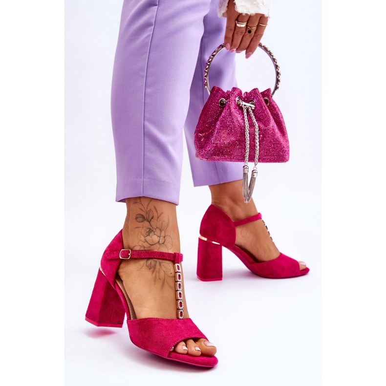 Vinceza Wildleder -High Heels mit Zirkonen Fuchsia rosa 2