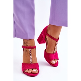 Vinceza Wildleder -High Heels mit Zirkonen Fuchsia rosa 3