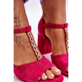 Vinceza Wildleder -High Heels mit Zirkonen Fuchsia rosa 8