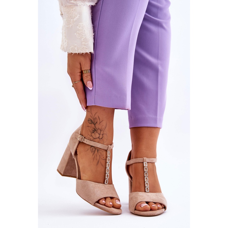 Vinceza Aniya Beige Wildleder High Heel Sandalen mit Strass braun 1