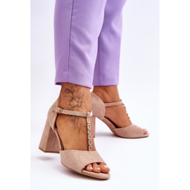 Vinceza Aniya Beige Wildleder High Heel Sandalen mit Strass braun 2